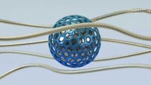 abstract metallic blue sphere with tentacles